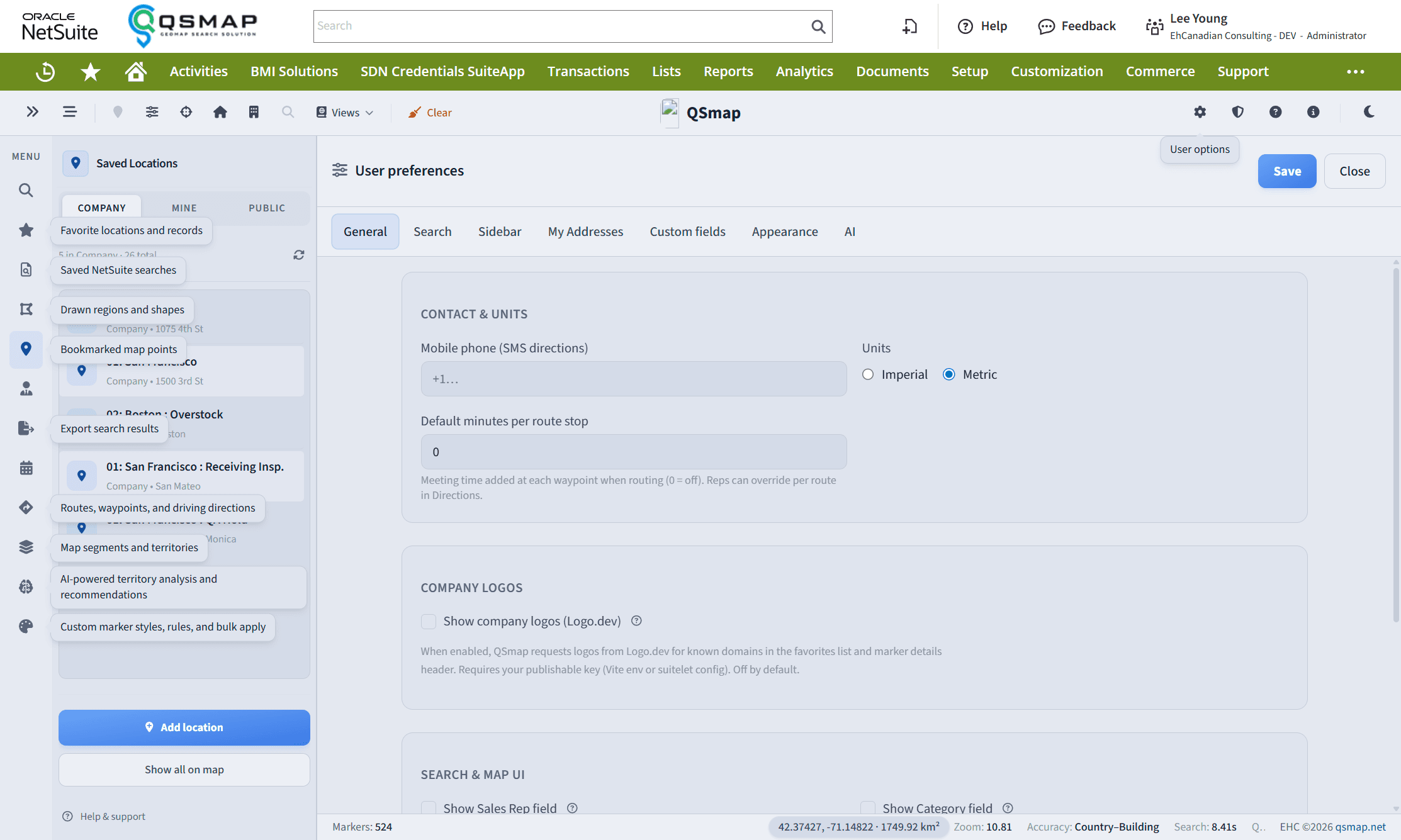 User preferences — General