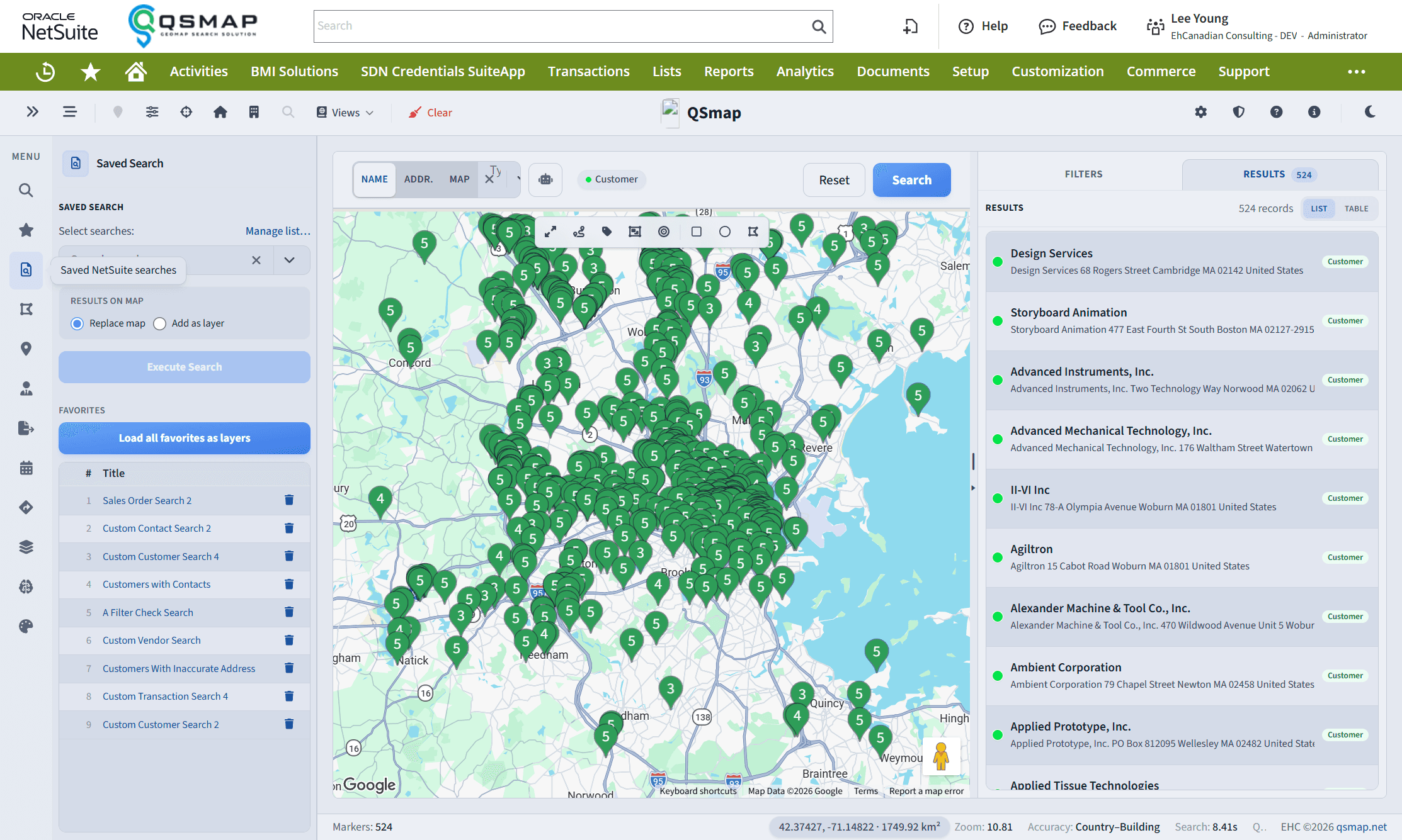 Saved Search panel with Replace map and Add as layer